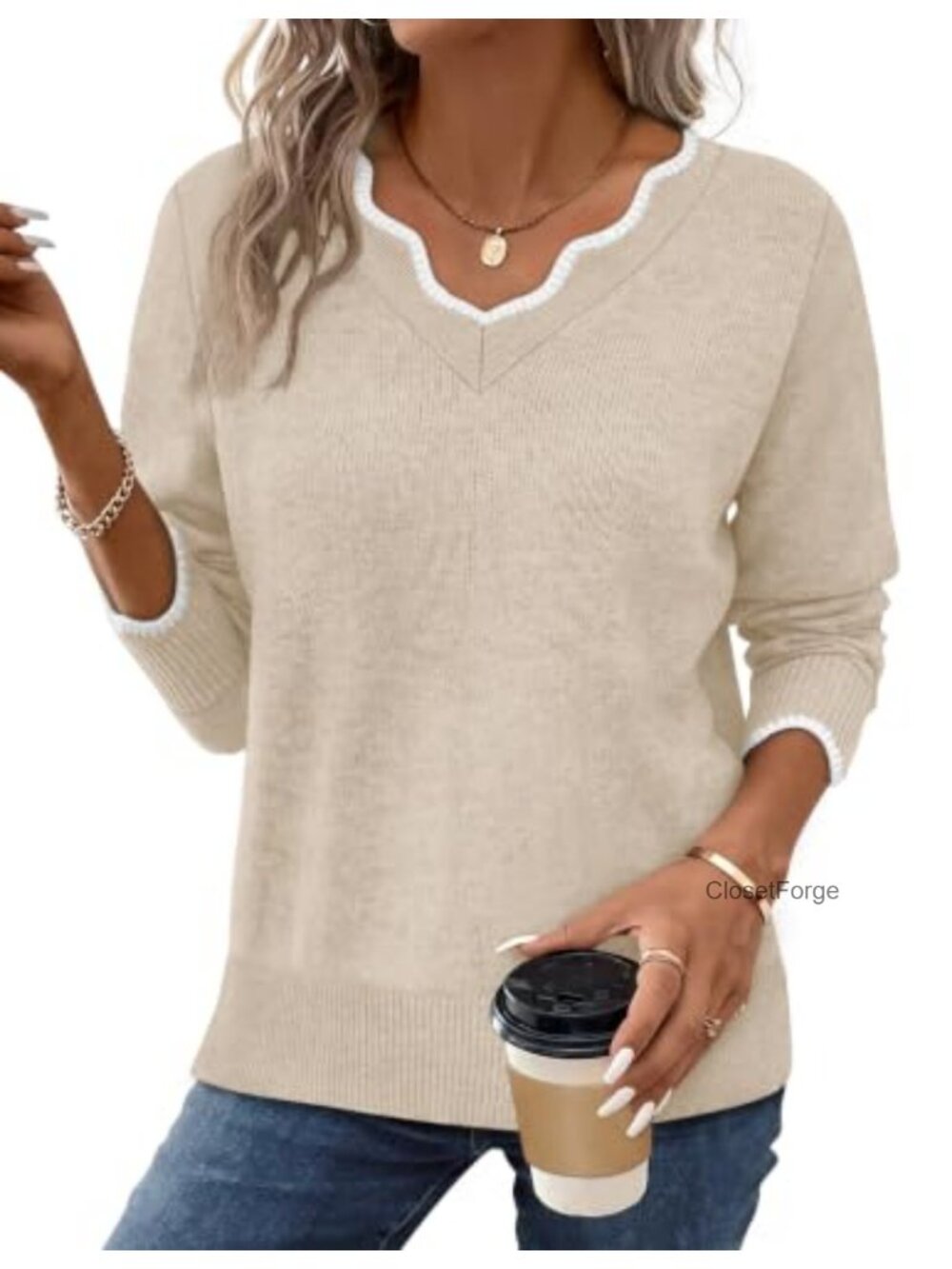 Cozy V-Neck Pullover Sweater - Soft Lightweight Long Sleeve Fall Top